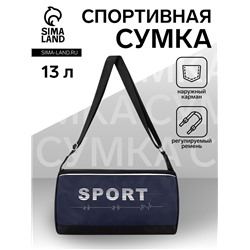 Сумка спортивная на молнии, боковой карман/сетка, регулируемый ремень, маленький размер, цвет чёрный/синий