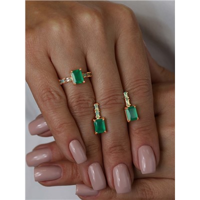 Кольцо из золочёного серебра с агатом и плавленым мятным кварцем 925 пробы к-00241з-46132