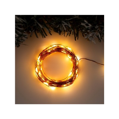 Гирлянда «Нить» 10 м роса, IP20, медная нить, 100 LED, свечение тёплое белое, 12 В