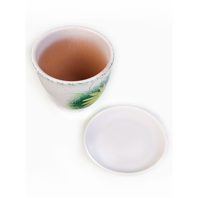 Горшок цветочный «Гербера», керамический, с поддоном, 1 л, белый с зелёным рисунком