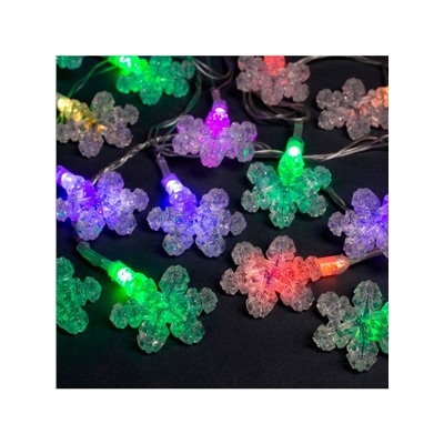 Гирлянда «Нить» 5 м с насадками «Снежинки», IP20, прозрачная нить, 20 LED, свечение мульти (RG/RB), мигание, 220 В