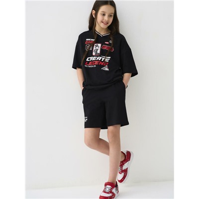 Комплект трикотажный для девочек: фуфайка (футболка), шорты