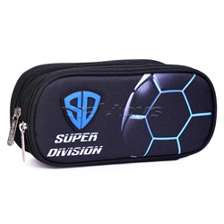 Пенал "Super Division" 22x9,5x7 см, овальный для 60 предметов, 2 отделения на молнии, одно с внутренним органайзером, плотный износостойкий полиэстер с водоотталкивающей пропиткой