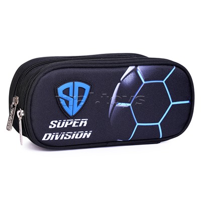 Пенал "Super Division" 22x9,5x7 см, овальный для 60 предметов, 2 отделения на молнии, одно с внутренним органайзером, плотный износостойкий полиэстер с водоотталкивающей пропиткой