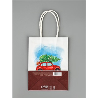 Пакет бумажный подарочный новогодний крафт «Ёлка» 16×12×6 см