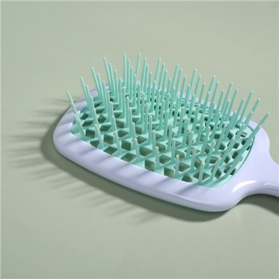 Расчёска массажная, широкая, вентилируемая, 8.5×20.5 см, PVC коробка, цвет белый/бирюзовый