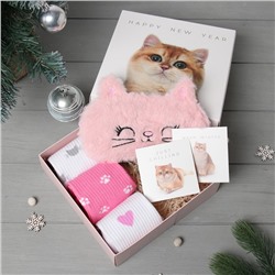 Набор новогодний подарочный KAFTAN «Киса», маска, носки размер 36-39 (23-25 см), открытка 2 шт.