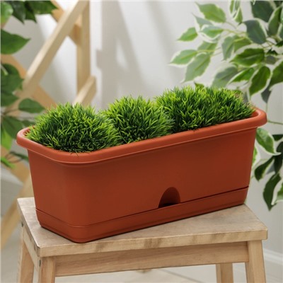 Ящик для цветов балконный с поддоном, 40 см, терракотовый