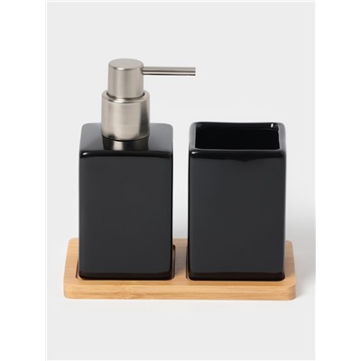 Аксессуары для ванной SAVANNA Square, 3 предмета, дозатор для мыла, стакан, подставка, чёрные