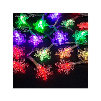 Гирлянда «Нить» 5 м с насадками «Снежинки малые», IP20, прозрачная нить, 20 LED, свечение мульти (RG/RB), мигание, 220 В
