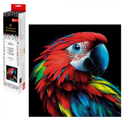 Алмазная мозаика по номерам 30х30 см "ЯРКИЙ ПОПУГАЙ" квадратные стразы 70807 Феникс