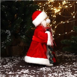 Дед Мороз под ёлку «Зимнее волшебство. С украшенным посохом и мешком», двигается, с подсветкой, 30 см, красный