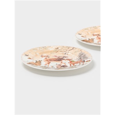 Набор тарелок новогодних «Лесное чудо», 2 шт., d=19 см, керамика, подарочная упаковка, бежевый