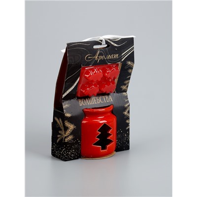 УЦЕНКА Набор: Аромалампа для эфирных масел, мелтсы из воска ароматические «Ёлочка», красная, 7.5×7.5×8 см