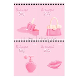 Блокнот 40л. А6 на гребне "BE BEAUTIFUL" ассорти, цвет.мелов.обл, офсет, клетка