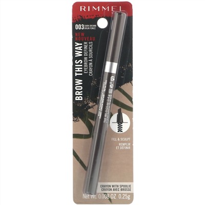 Rimmel London, Карандаш для бровей Brow This Way, 003 темно-коричневый, 0,25 г