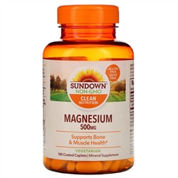 Sundown Naturals, Магний, 500 мг, 180 капсуловидных таблеток в оболочке