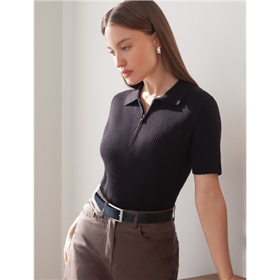 Джемпер-поло с застежкой на молнии из хлопка с кашемиром