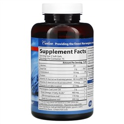 Carlson Labs, Wild Norwegian, капсулы с жиром печени трески, натуральный лимонный вкус, 460 мг, 150 мягких капсул