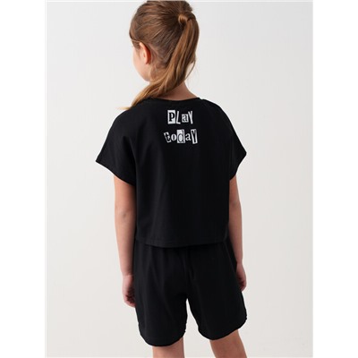 Комплект трикотажный для девочек: фуфайка (футболка), шорты