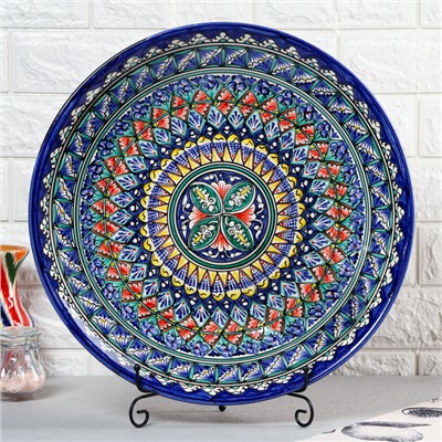 Ляган узбекский Риштанская керамика «Узоры», d=42 см, синий МИКС