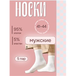 Набор мужских хлопковых носков, размер 41-44, белые, 5 пар