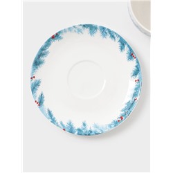 Чайная пара новогодняя «Зимний вечер», 2 предмета: чашка 210 мл, блюдце d=15.5 см, фарфор, белая