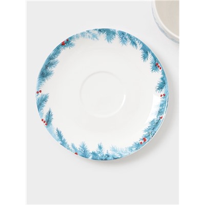 Чайная пара новогодняя «Зимний вечер», 2 предмета: чашка 210 мл, блюдце d=15.5 см, фарфор, белая