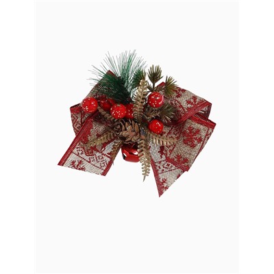 Ёлочные игрушки 2 шт. «Зимнее волшебство. Еловая композиция» пластик, бант с принтом, 12×11 см, красный