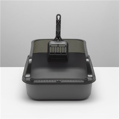 Туалет с прозрачными бортами с совком и фильтром, 40×28×16 см, серый