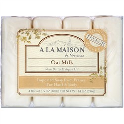 A La Maison de Provence, Мыло для рук и тела, с ароматом овсяного молочка, 4 куска, 3.5 унций (100 г) каждый