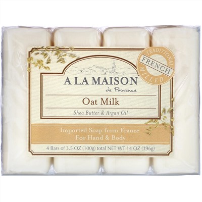 A La Maison de Provence, Мыло для рук и тела, с ароматом овсяного молочка, 4 куска, 3.5 унций (100 г) каждый