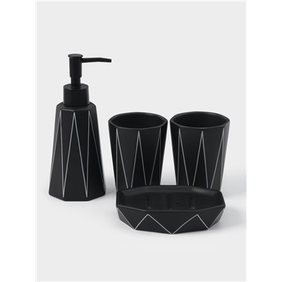 Аксессуары для ванной «Локо», 4 предмета, дозатор для мыла 280 мл, мыльница, 2 стакана 250 мл, чёрные