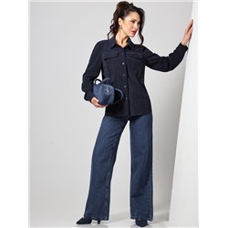 Рубашка из вельвета темно-синяя