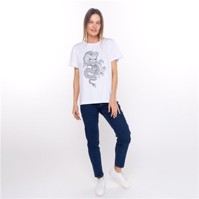 Футболка женская «Дракон», принт белый, чёрный, размер 46