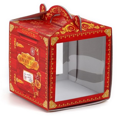 Коробка кондитерская с окном, сундук, «Новогодняя почта», 20×20×20 см,