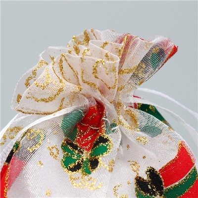 Мешочек подарочный новогодний органза «Золотые мгновения», 10×12 см ± 1.5 см