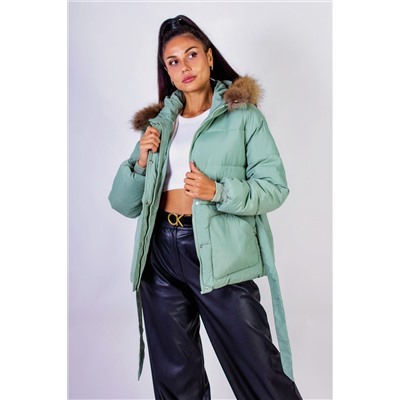 Куртка арт. 611 на поясе с капюшоном, натуральный мех, евро-зима, демисезон НАТАЛИ, 1067159