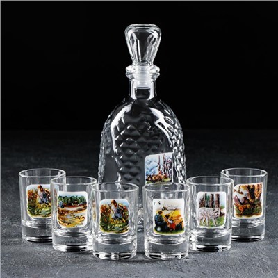 Набор питьевой «Охота-рыбалка», 7 предметов: графин 500 мл, стопка 50 мл, 6 шт., в чемоданчике