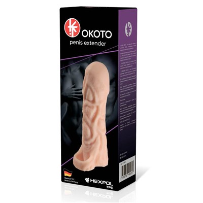 Телесная насадка-удлинитель Okoto с богатым рельефом поверхности - 16 см.