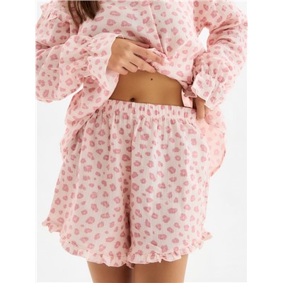 Пижама женская (рубашка, шорты) KAFTAN «Муслин: pink leopard», размер 40-42
