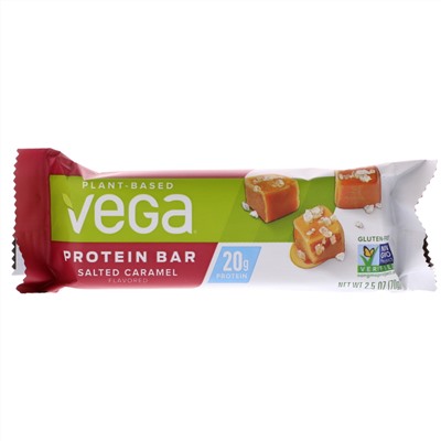Vega, Протеиновый бар, соленая карамель, 12 батончиков, 2,5 унции (70 г)