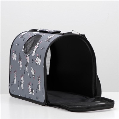 Сумка - переноска каркасная «Играющие котики», размер L, 53×21×29 см, серая