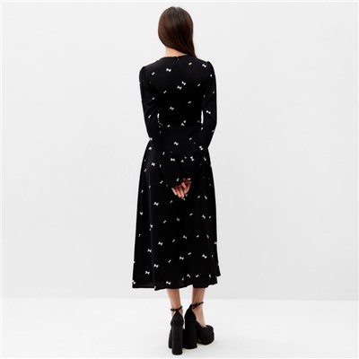 Платье с завязками на талии миди женское MIST Flower, размер 42, чёрное