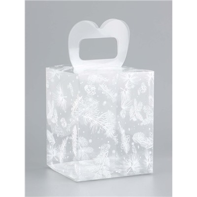 Коробка подарочная новогодняя складная ПВХ «Новогодние веточки» 12×12×15 см