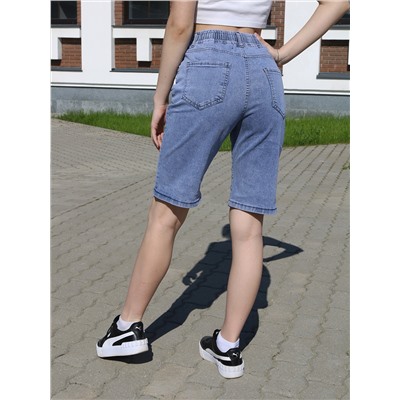 Шорты женские джинсовые высокая посадка на резинке УЦЕНКА_1912-4А