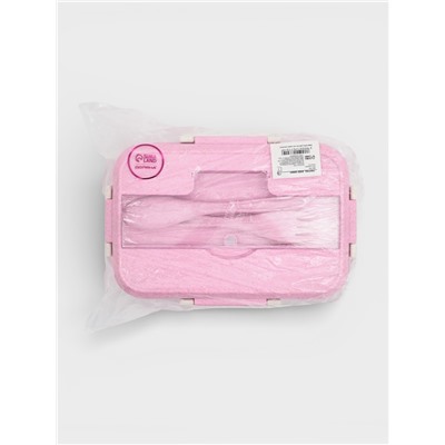 Ланч-бокс в школу TAKE IT EASY, 800 мл, 3 ячейки, с приборами, 12×7.6×20 см, пшеничная солома, розовый