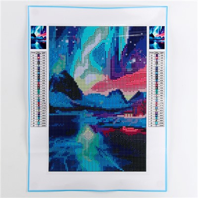 Алмазная мозаика на новый год с полным заполнением со светящимися стразами на холсте «Северное сияние», 20×30 см, набор для творчества