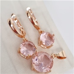 Комплект ювелирная бижутерия коллекция  "Дубай" серьги и кулон, покрытие: позолота, вставка: фианиты, цвет: розовый, арт.215.439