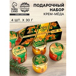 Мёд кремовый новогодний «Чудес», клубника, абрикос, апельсин, малина, 120 г (набор 4 шт.×30 г).